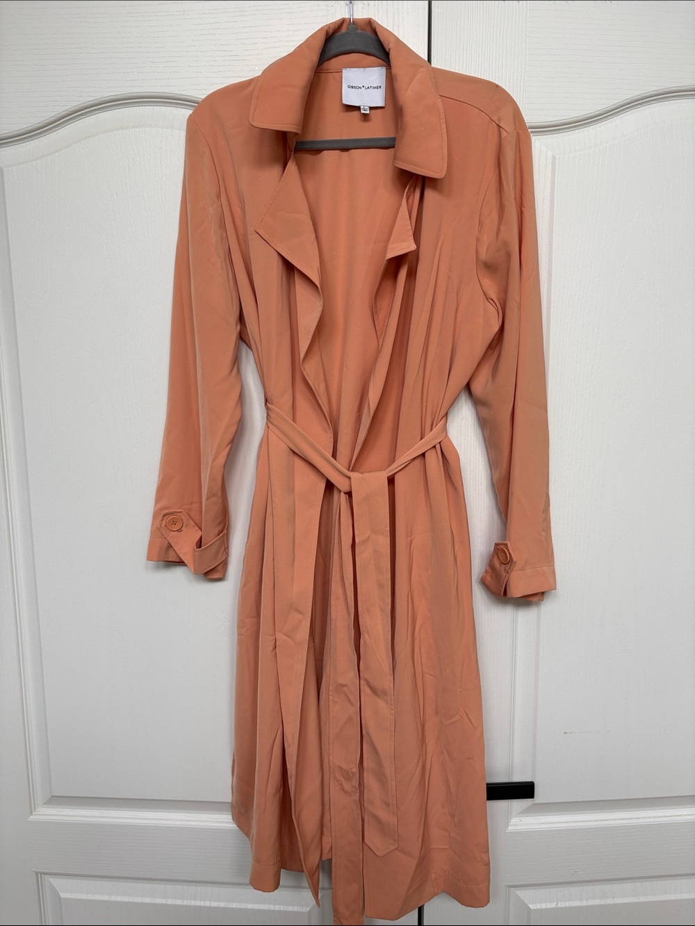Gibson Latimer Dusty Peach Trench Coat with Waist Tie